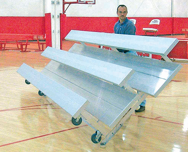 10-seat Tip'N'Roll Bleacher, 2-row, 7.5'L, Dbl foot planks, QUICK SHIP