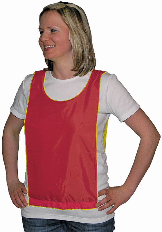 Wearing red with yellow on reverse