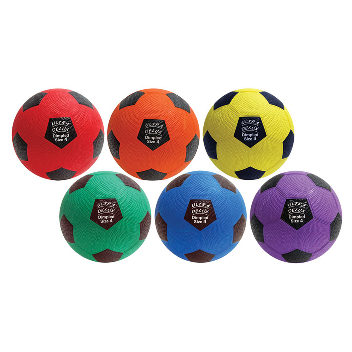 Ultra Delux Dimpled Rubber Size 4 Soccer Balls 6-Color set of 6